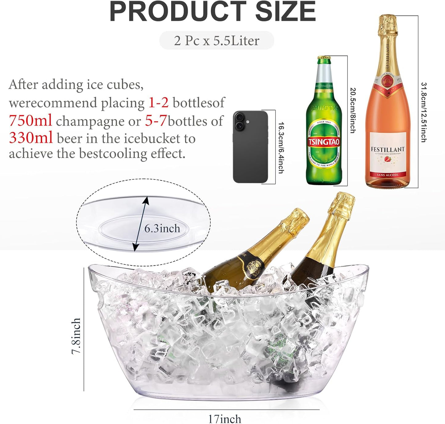 Ice Buckets for Parties, 2pcs Acrylic
