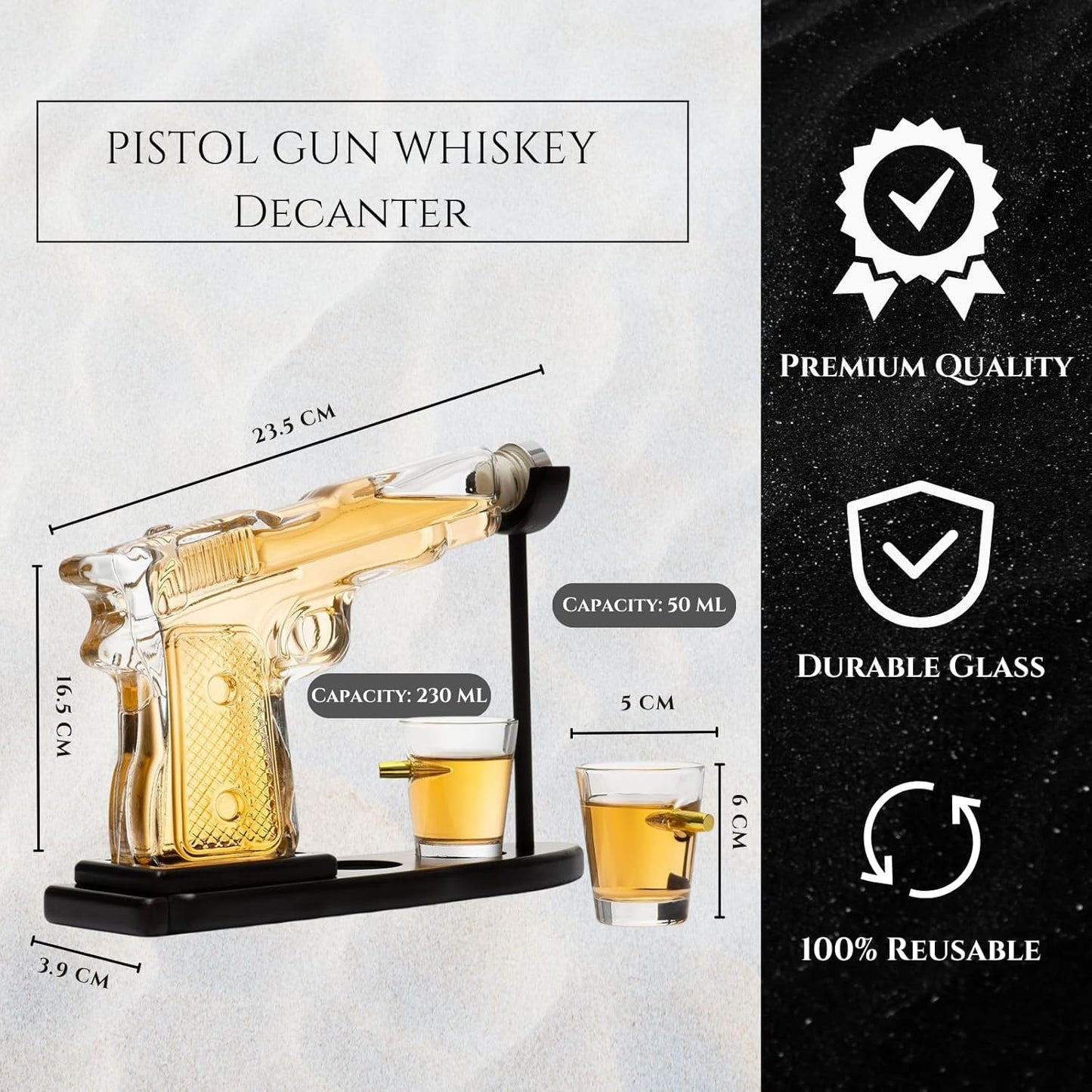 Whiskey Gun Decanter Set – 10.1 oz Rifle-Shaped Decanter + 2 Bullet Shot Glasses