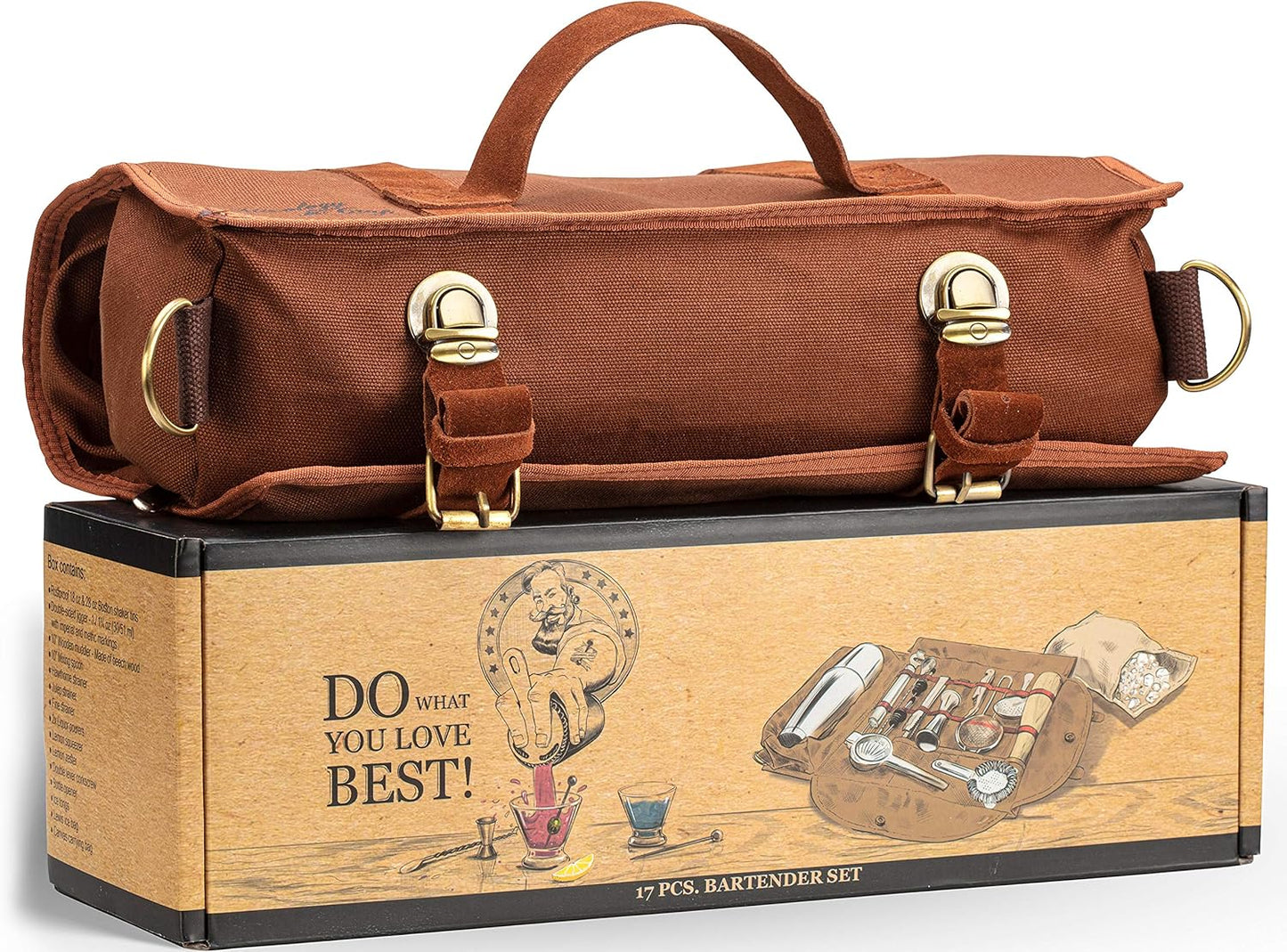 Bartender Kit Bag | Professional 17-Piece Silver Bar Tool Set