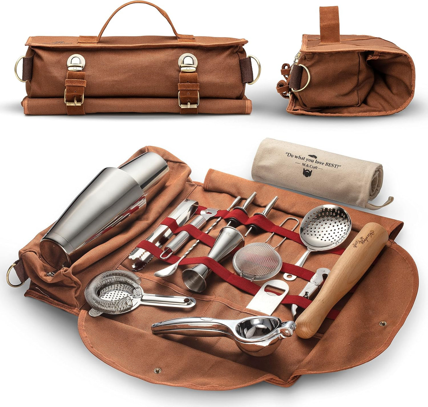 Bartender Kit Bag | Professional 17-Piece Silver Bar Tool Set