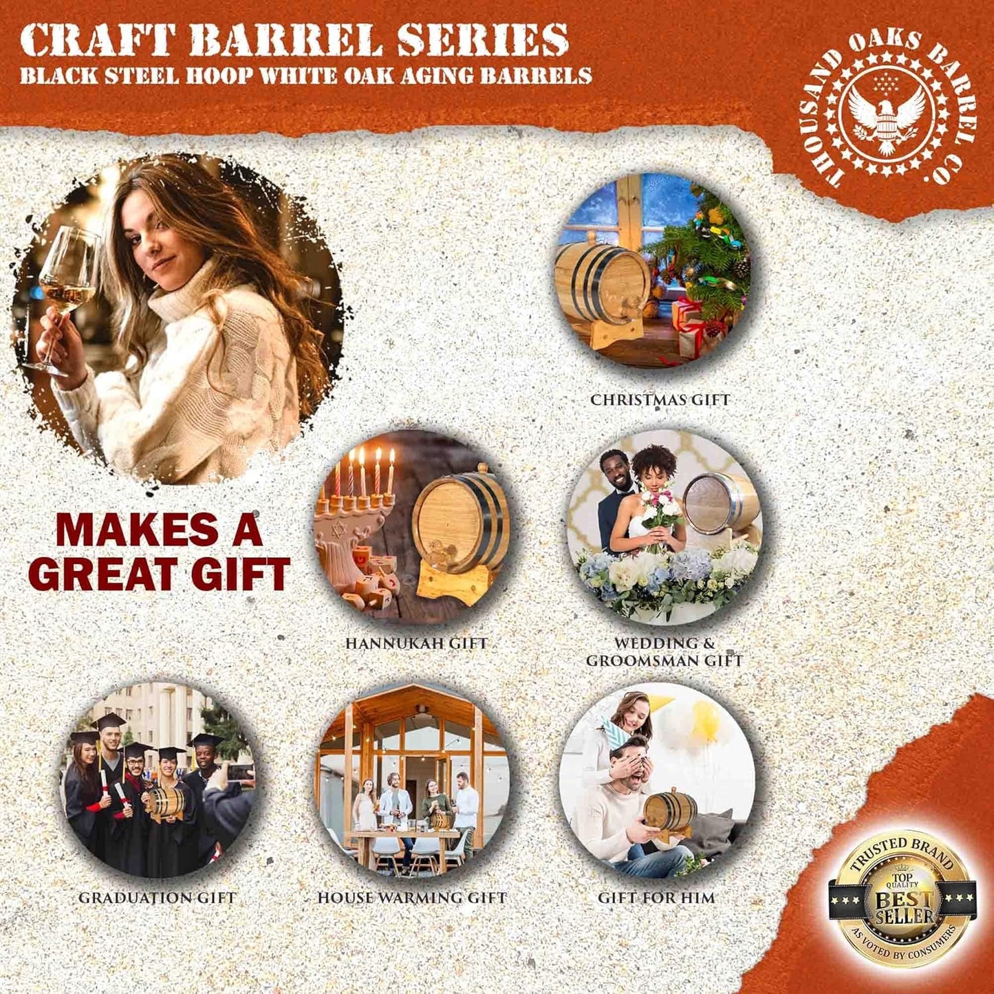 Oak Aging Barrel with Wood Stand
