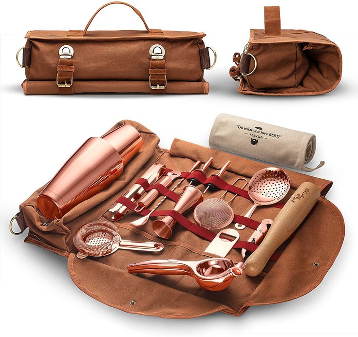 Bartender Kit Bag | Professional 17-Piece Silver Bar Tool Set