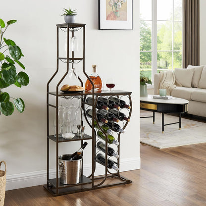 5-Tier Wooden Wine Rack for 11 Bottles – Freestanding Home Bar Storage