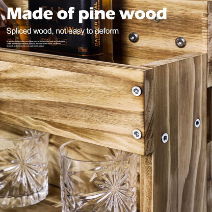 رف نبيذ ريفي مثبت على الحائط مع حامل زجاجي وموزع مشروبات كحولية يتسع لأربع زجاجات