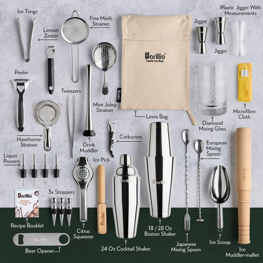 Bar Tool Set Pro Edition - Stainless-Steel Cocktail Shaker Set - 32-Pc Bar kit