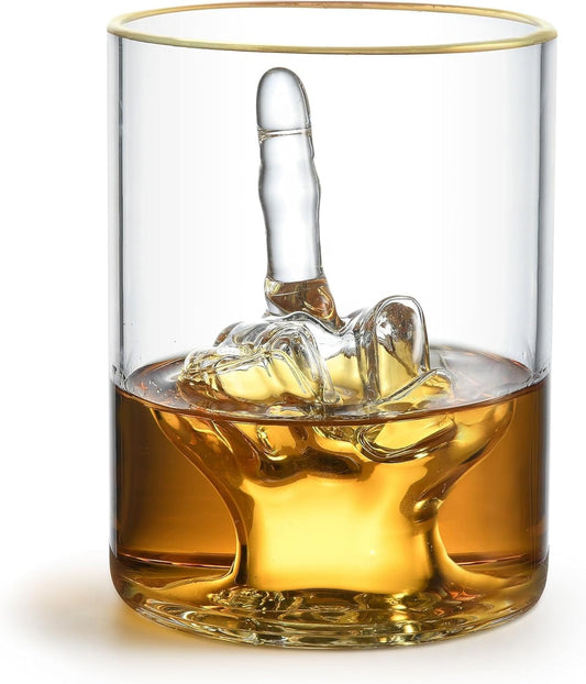 Middle Finger Funny Whiskey Glass –