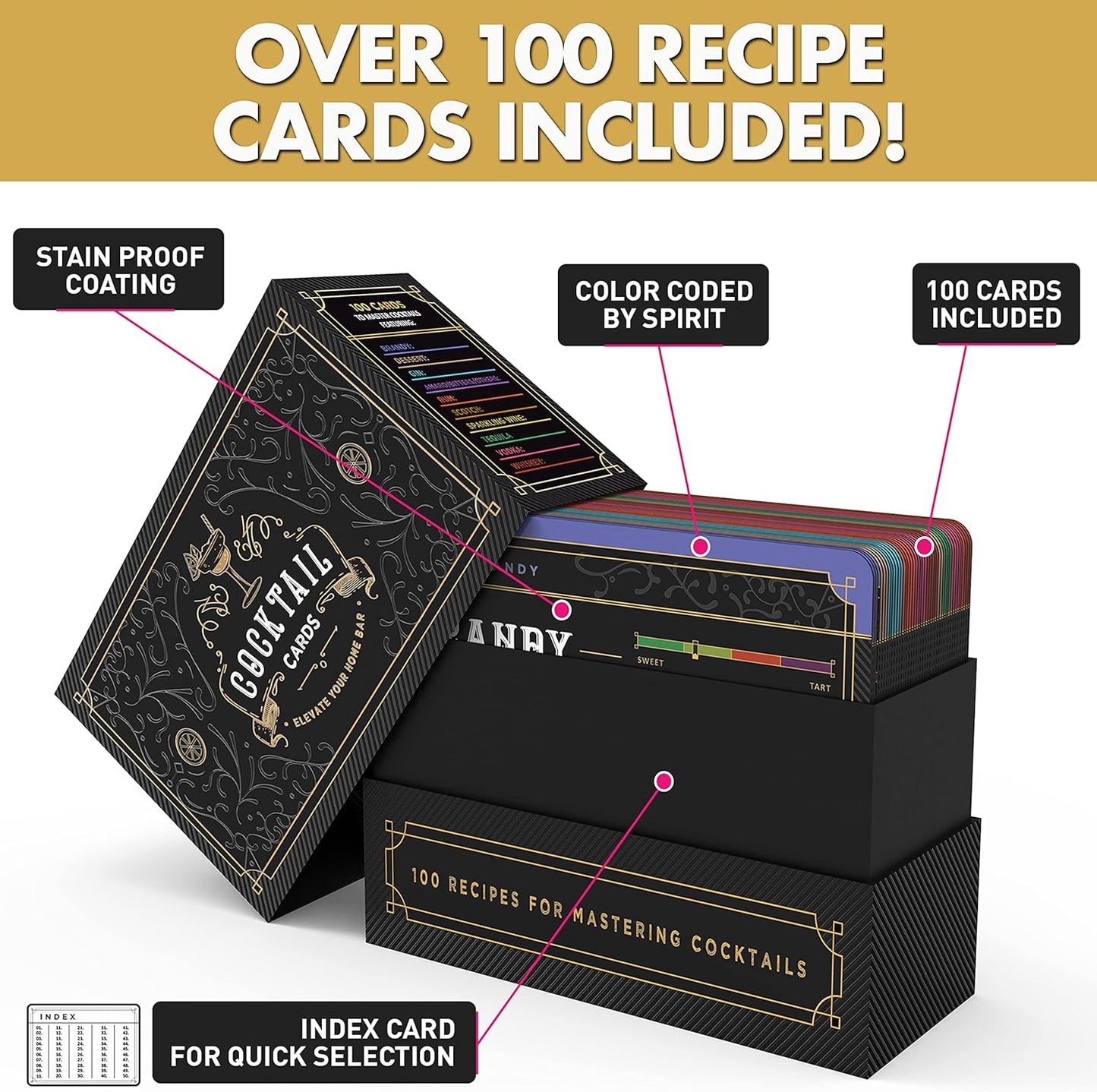 Cocktail Cards: 100 Cocktail Recipes to Master Cocktails in Bartender Flashcard