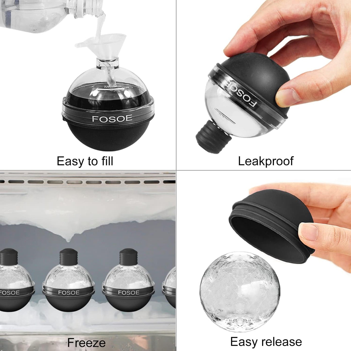 Silicone Ice Ball Molds for Whiskey - Set of 4 Round Makers