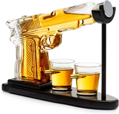 Whiskey Gun Decanter Set – 10.1 oz Rifle-Shaped Decanter + 2 Bullet Shot Glasses