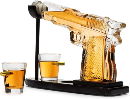 Whiskey Gun Decanter Set – 10.1 oz Rifle-Shaped Decanter + 2 Bullet Shot Glasses