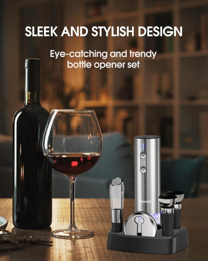 مجموعة فتاحة النبيذ الكهربائية مع حامل، 6 في 1 