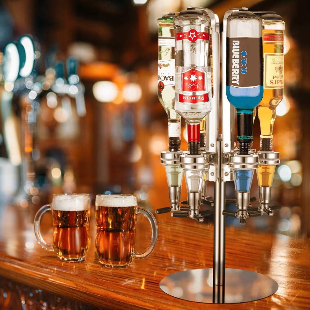 Liquor Dispenser, 6 Bottle Revolving Alcohol Rotating Dispenser