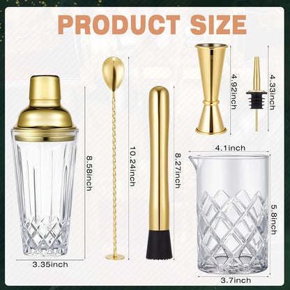 7 Pcs Gold Glass Cocktail Shaker Set Bartender gift set