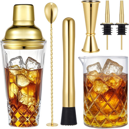 7 Pcs Gold Glass Cocktail Shaker Set Bartender gift set