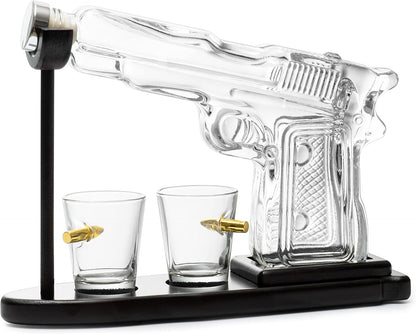 Whiskey Gun Decanter Set – 10.1 oz Rifle-Shaped Decanter + 2 Bullet Shot Glasses