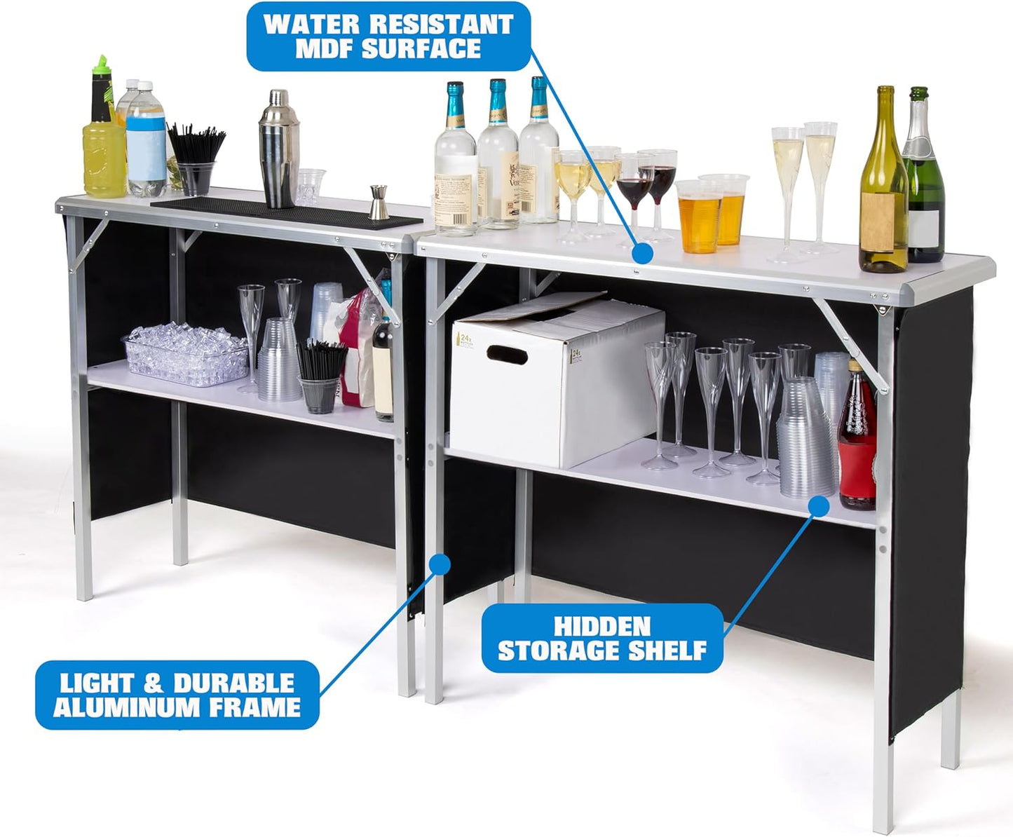 Portable Double Bar Table Set - Mobile Bartender Station