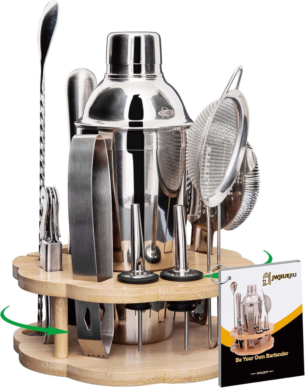 Cocktail Shaker Set Bartender Kit with Rotatble Bamboo Stand,11 Piece Bar Set