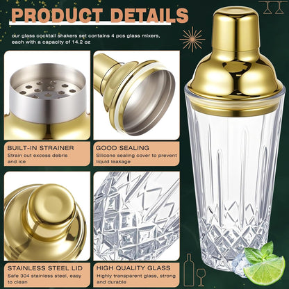 7 Pcs Gold Glass Cocktail Shaker Set Bartender gift set