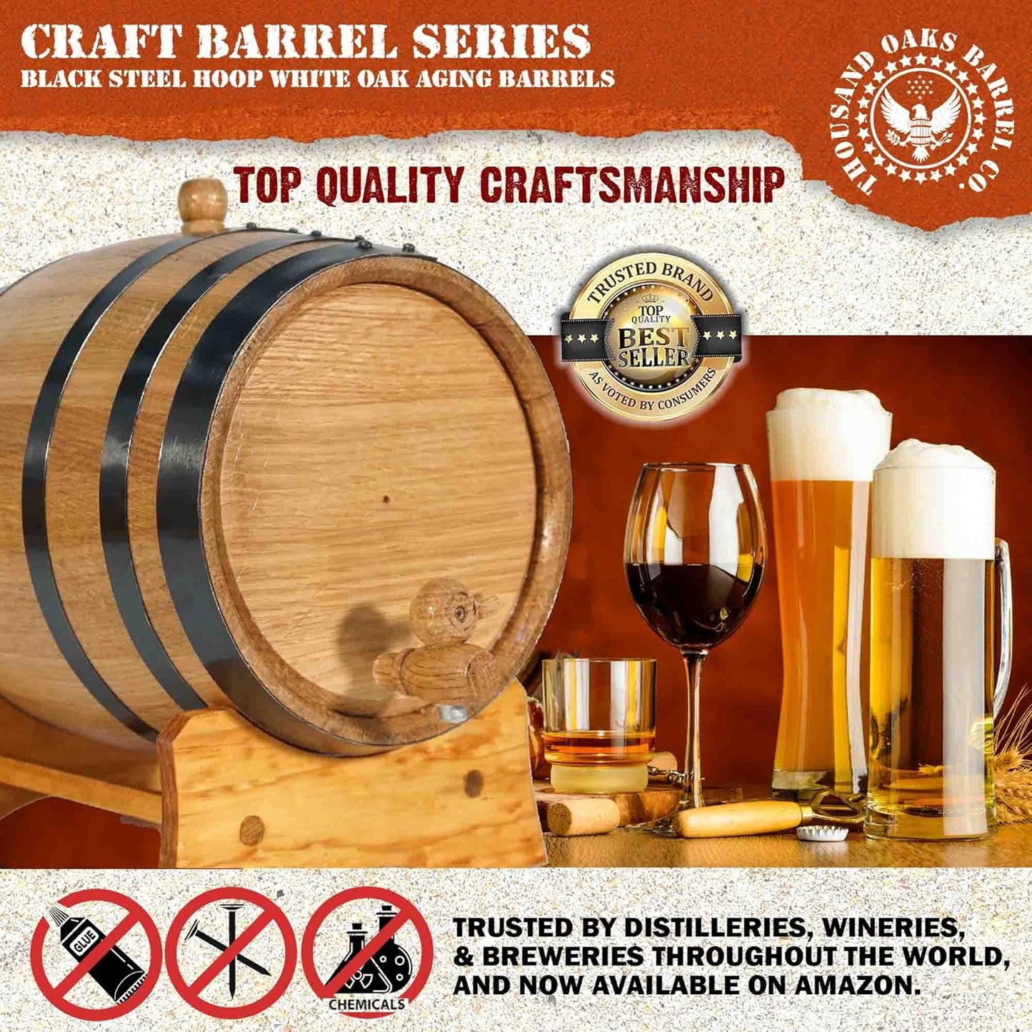 Oak Aging Barrel with Wood Stand