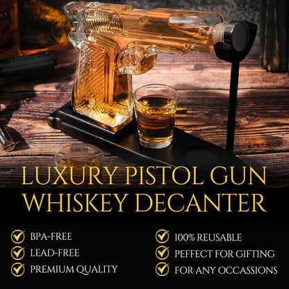 Whiskey Gun Decanter Set – 10.1 oz Rifle-Shaped Decanter + 2 Bullet Shot Glasses