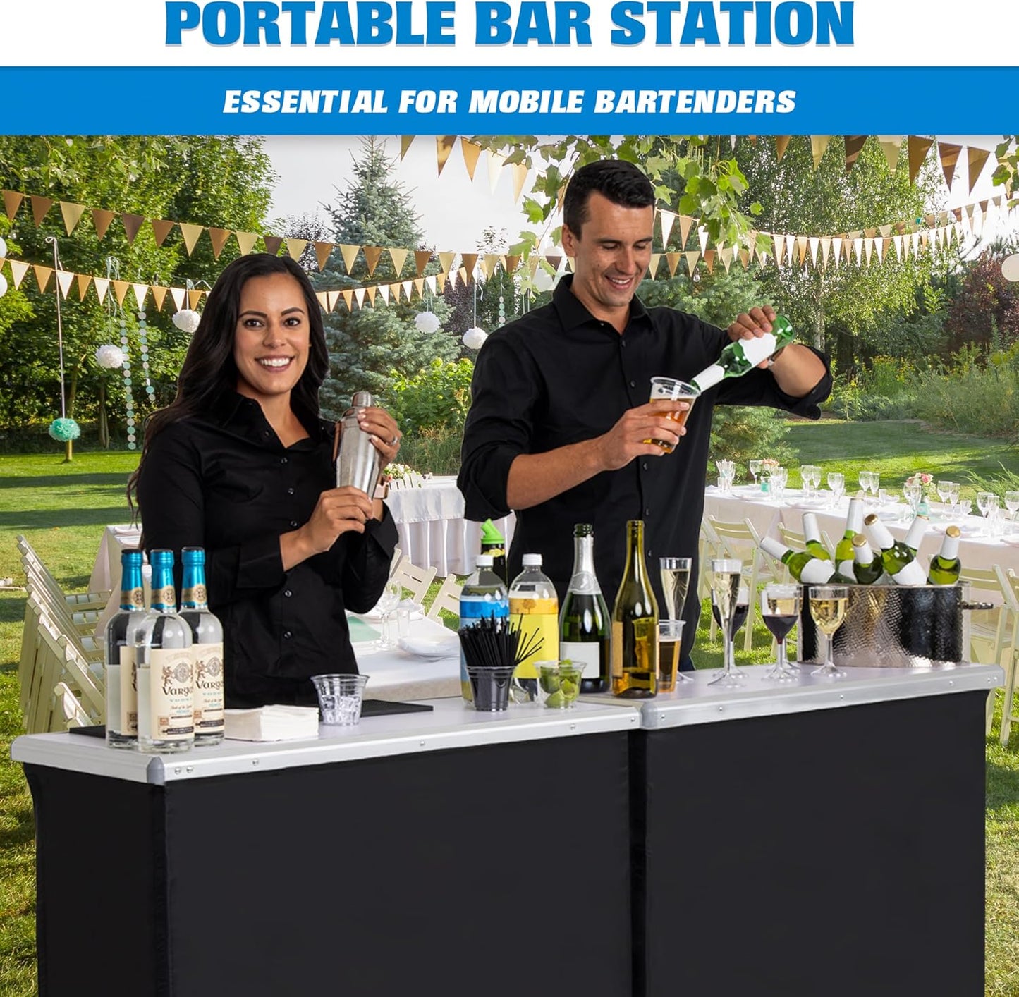 Portable Double Bar Table Set - Mobile Bartender Station