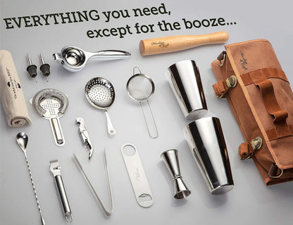 Bartender Kit Bag | Professional 17-Piece Silver Bar Tool Set