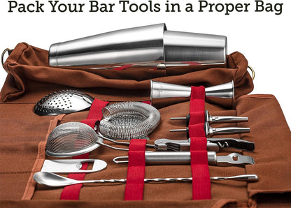 Bartender Kit Bag | Professional 17-Piece Silver Bar Tool Set