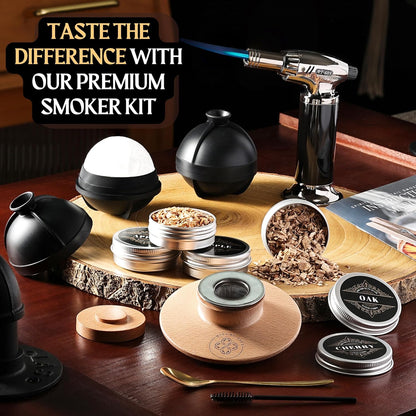 Whiskey Smoker Kit - Cocktail Smoker Kit with Torch, 2 Whiskey Glasses, 2 Ice Ball Makers, 6 Flavors Wood Chips