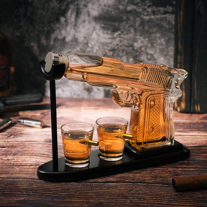 Whiskey Gun Decanter Set – 10.1 oz Rifle-Shaped Decanter + 2 Bullet Shot Glasses